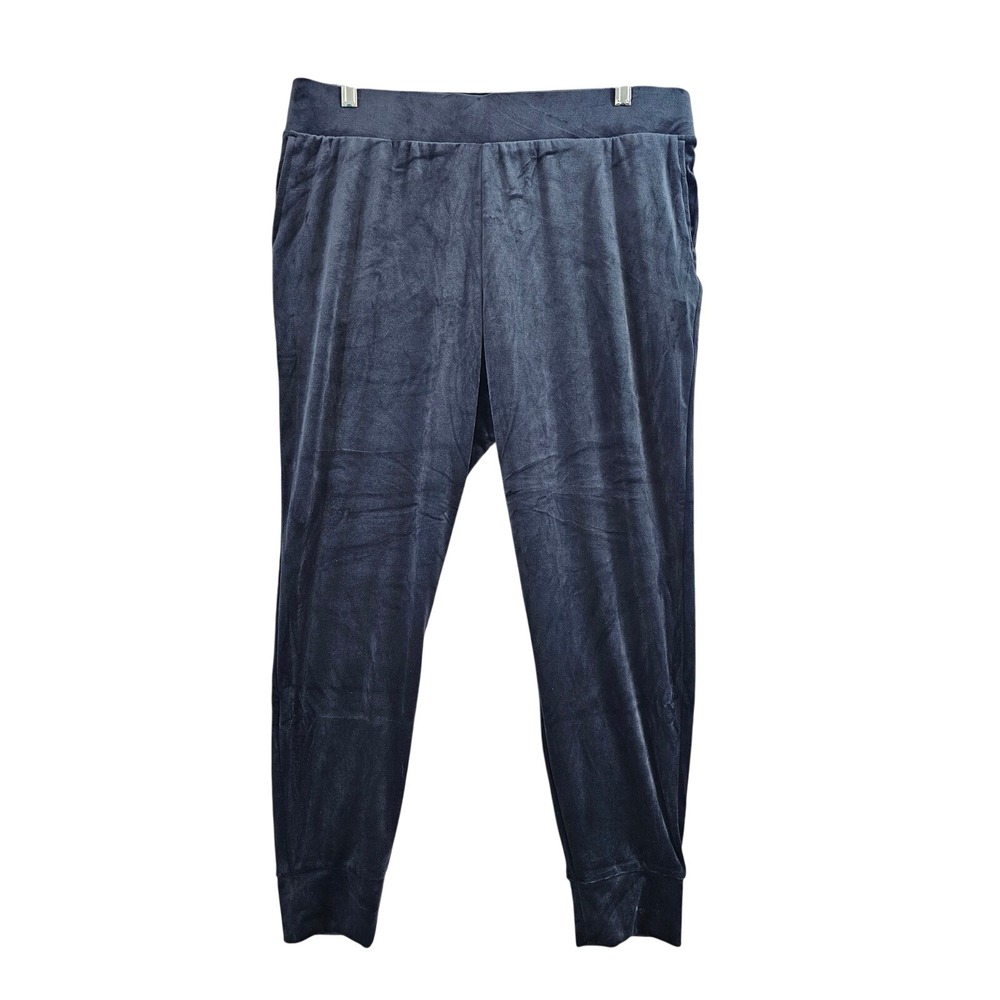 Pure Jill Velour Jogger Pants Women Medium Petite Navy Blue Solid Soft Pockets